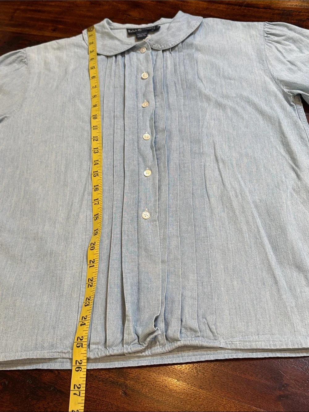 Vintage Ralph Lauren Blue Label Cotton Pleated Denim Button-Down Blouse size 8 - Picture 13 of 13